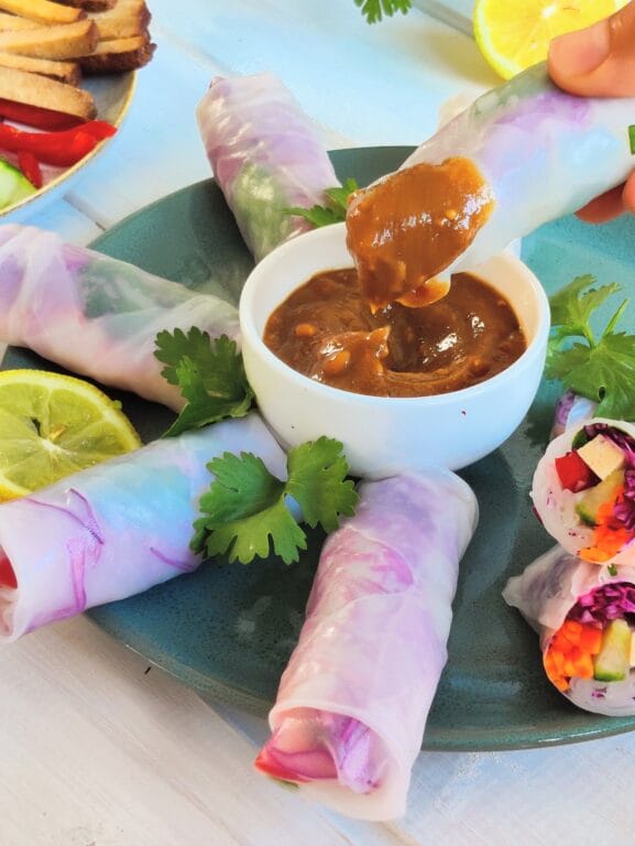 Rolinhos De Verão Com Molho De Manteiga De Amendoim